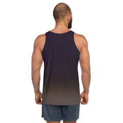 Full-length image of a person in the Rainbow Petals Men's Tank Top outdoors