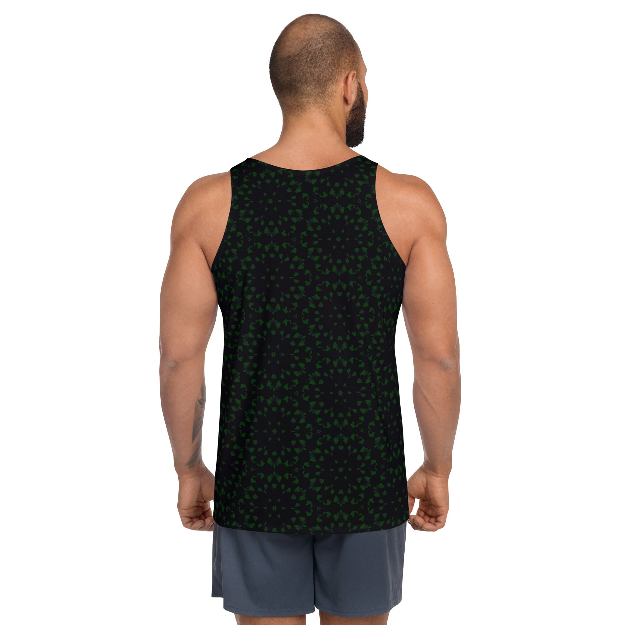 Back view of Meadow Muse Men's Tank Top highlighting design details