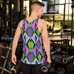 Ethereal Garden Men's Tank Top on a hanger with a modern backdrop