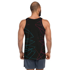 Blossom Breeze Men's Tank Top displayed on a clothing rack.