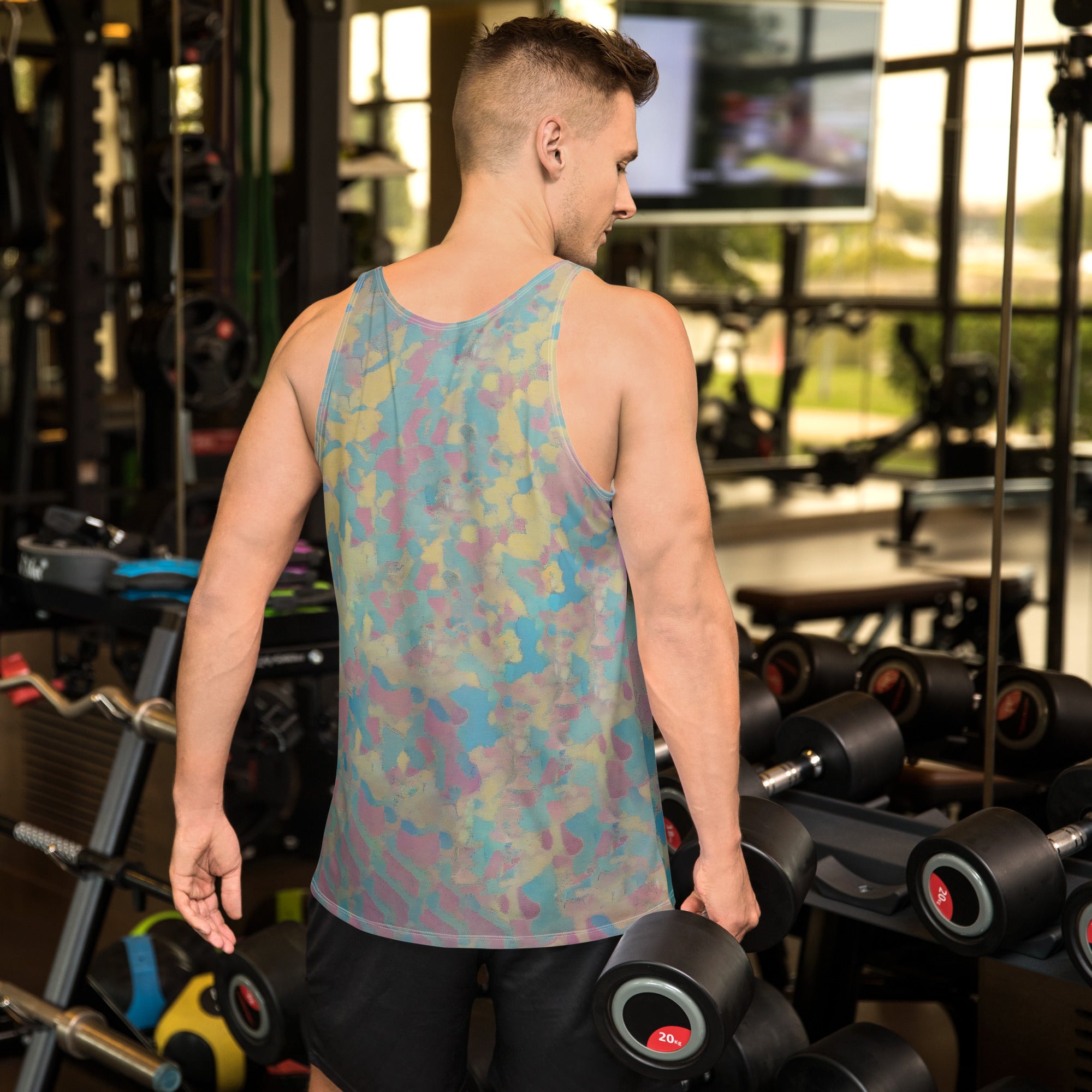 Close-up of the fabric pattern on Rhythmic Wave Men's Tank Top.