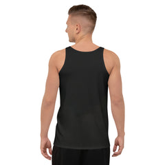 Back view of Flowing Melody Men's Tank Top on a hanger.