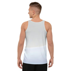 Men's tank top featuring origami frog leap pattern.