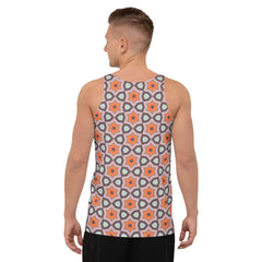 Urban-inspired graffiti art men's tank top on display