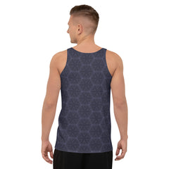 Close-up of the colorful abstract design on men's tank top