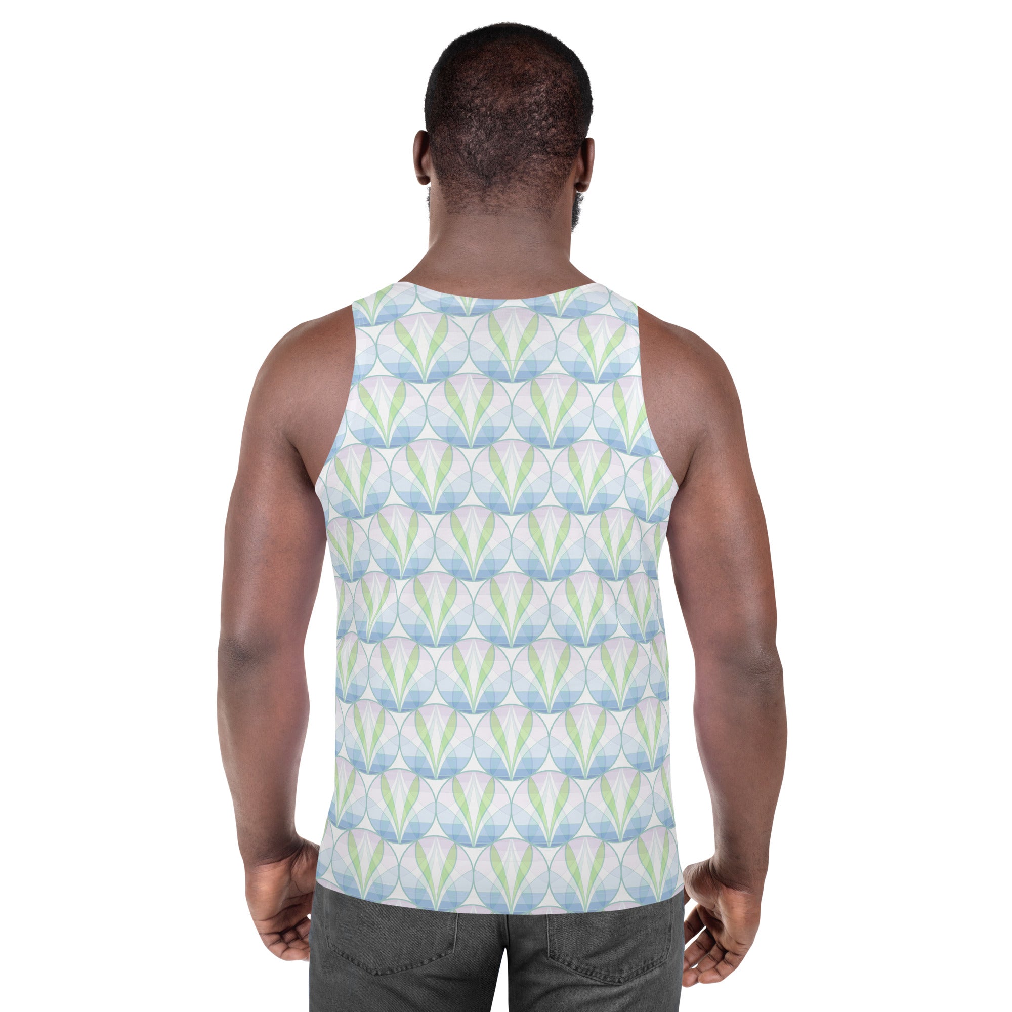 Man wearing Urban Landscape Tank Top at sunset