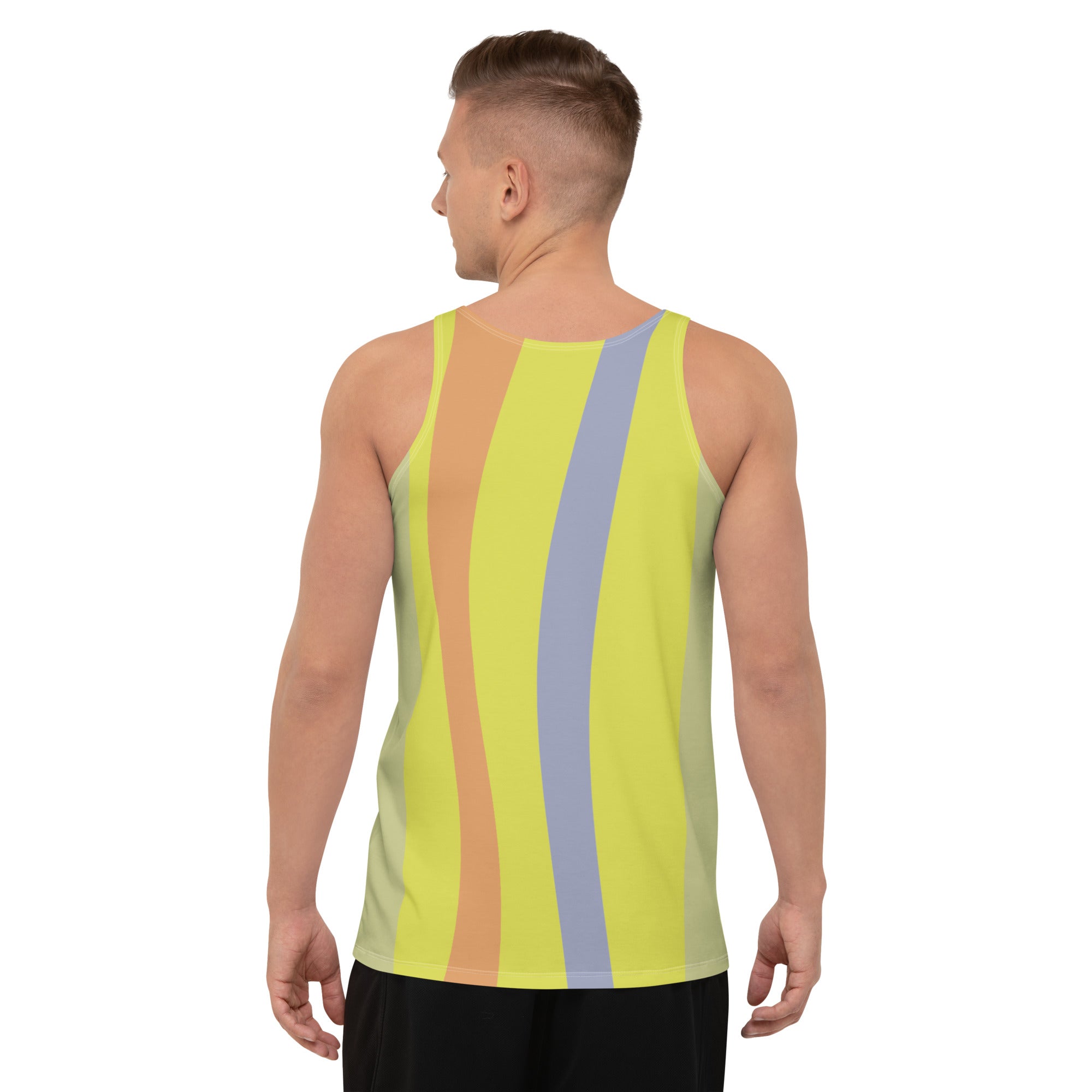 Close-up of the breathable fabric on Zen Breath Men's Tank Top.
