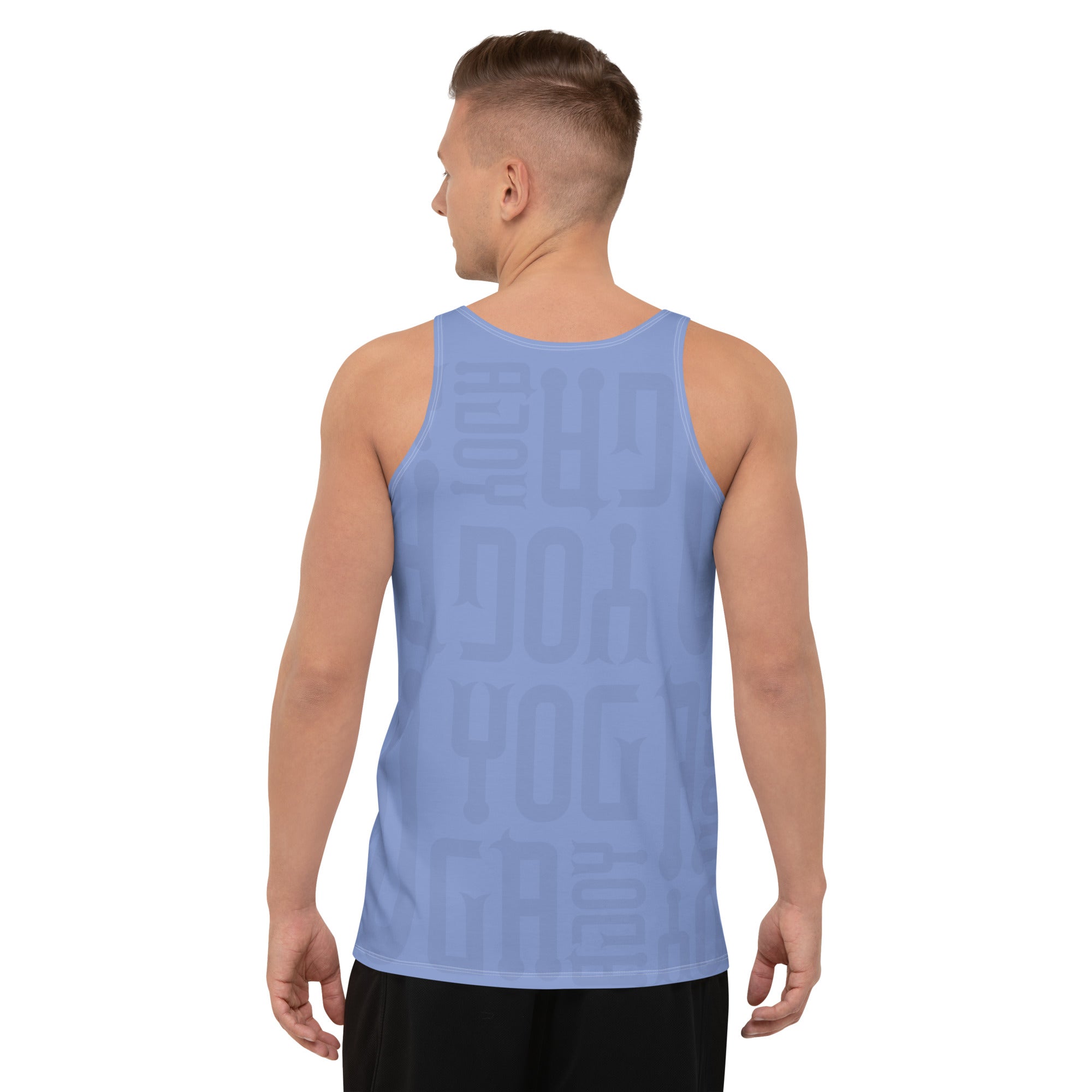 Breathe Deep Men's Tank Top in action during a yoga session.
