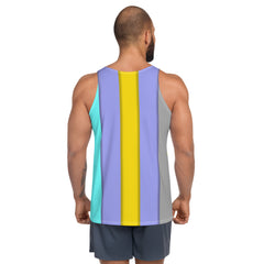 Men's yoga tank top with meditative line design.