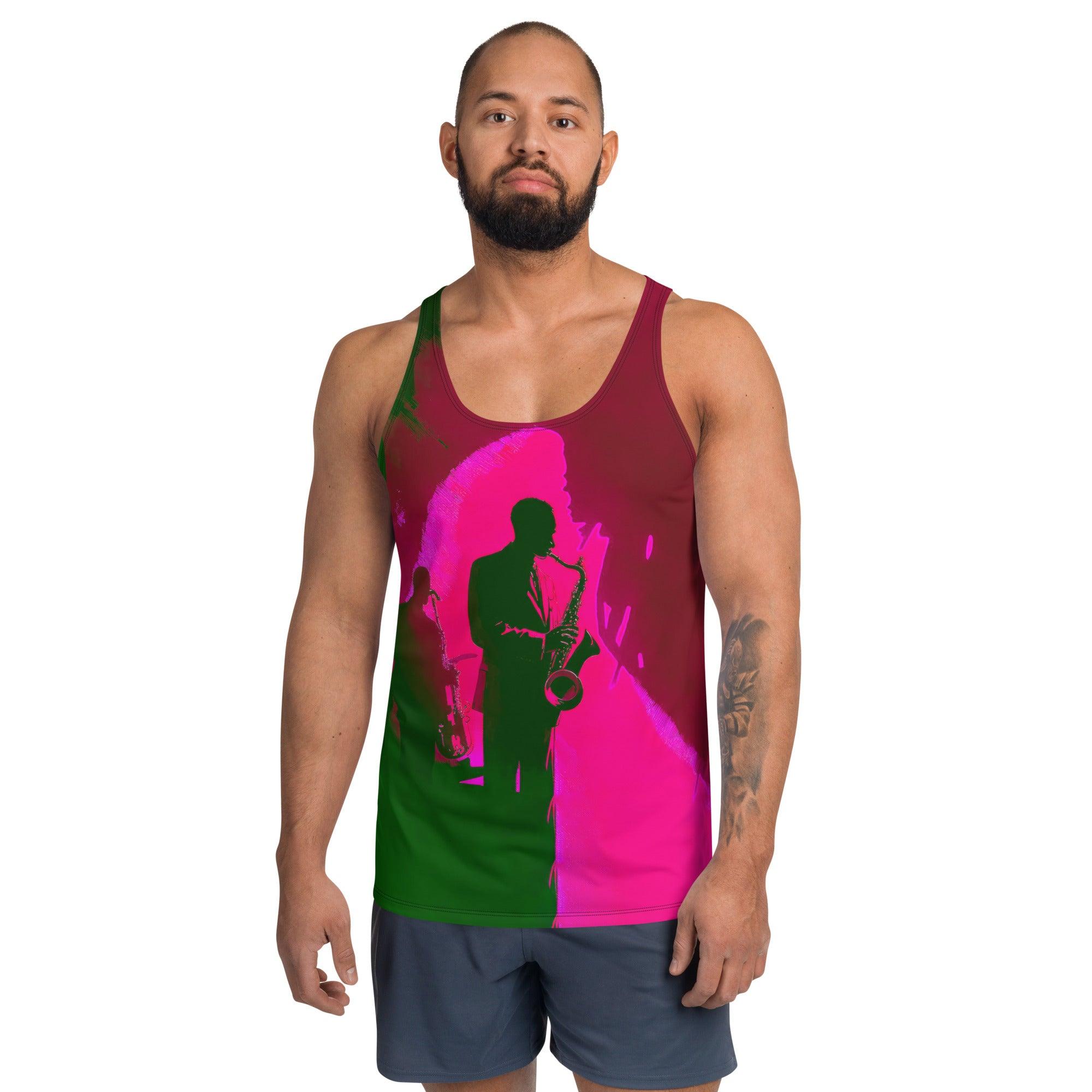 NS-975 men's tank top front view on model.