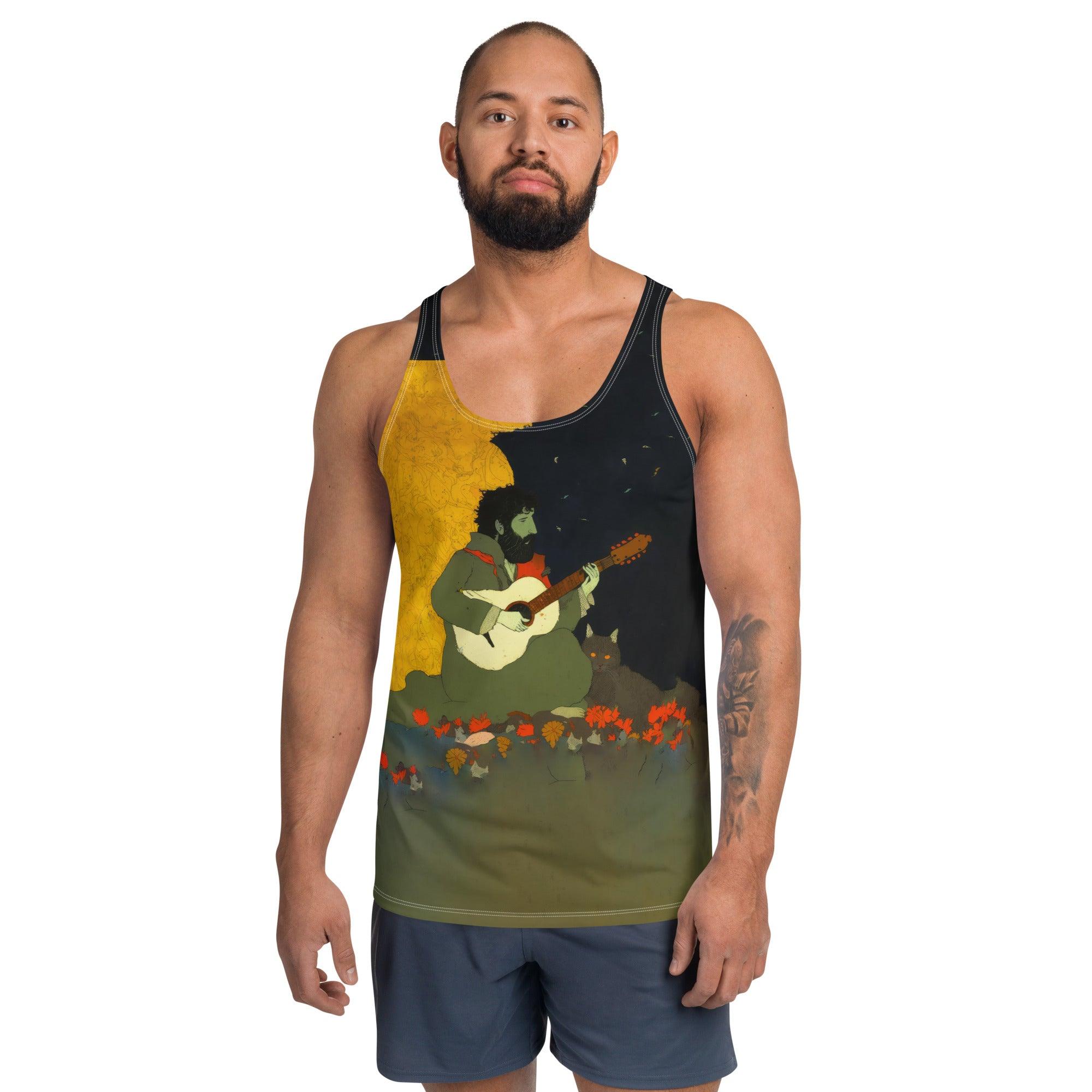 Unique SurArt 73 Men's Tank Top showcasing vibrant art-inspired surf design.