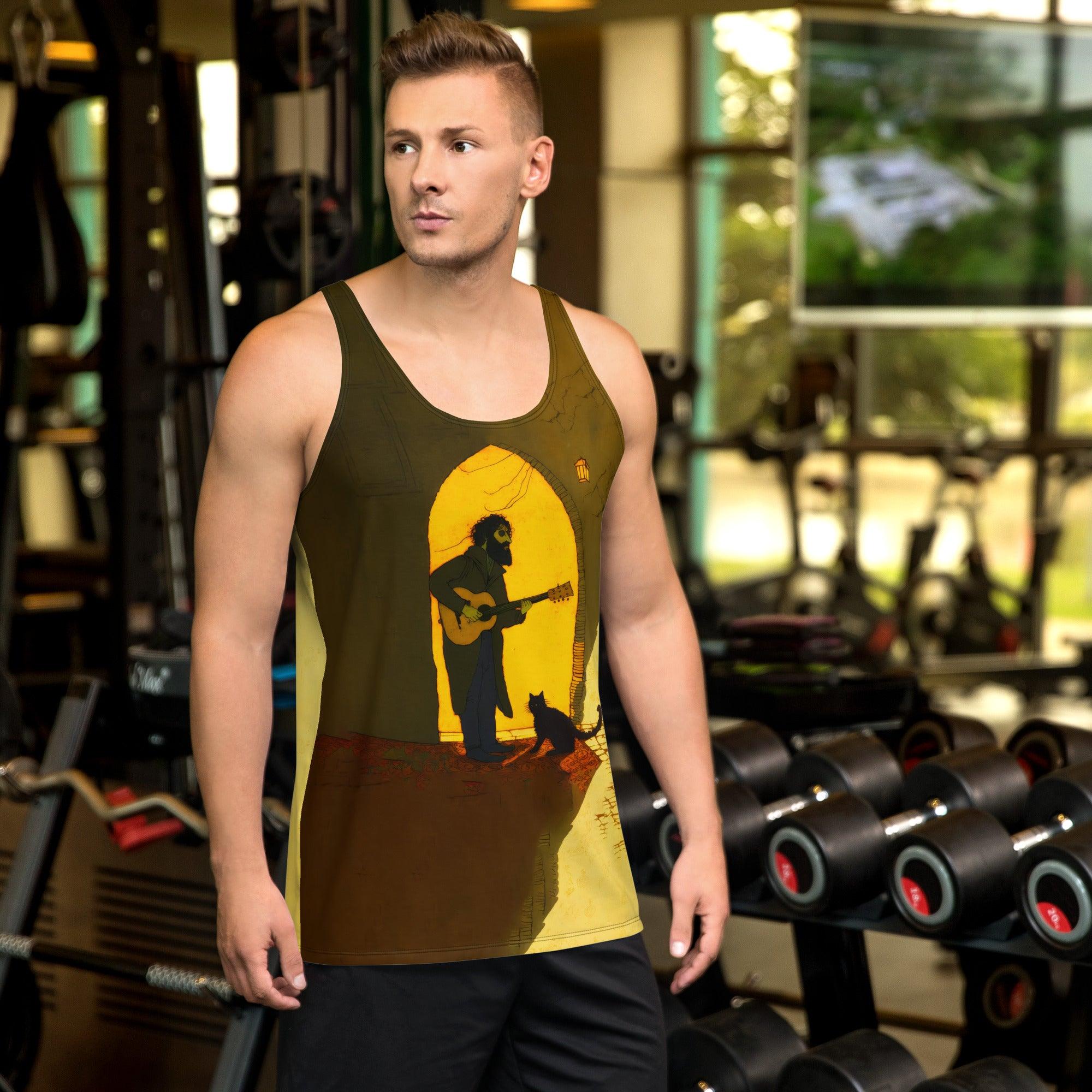 Innovative SurArt 74 Men's Tank Top with unique art design for surf and art enthusiasts.