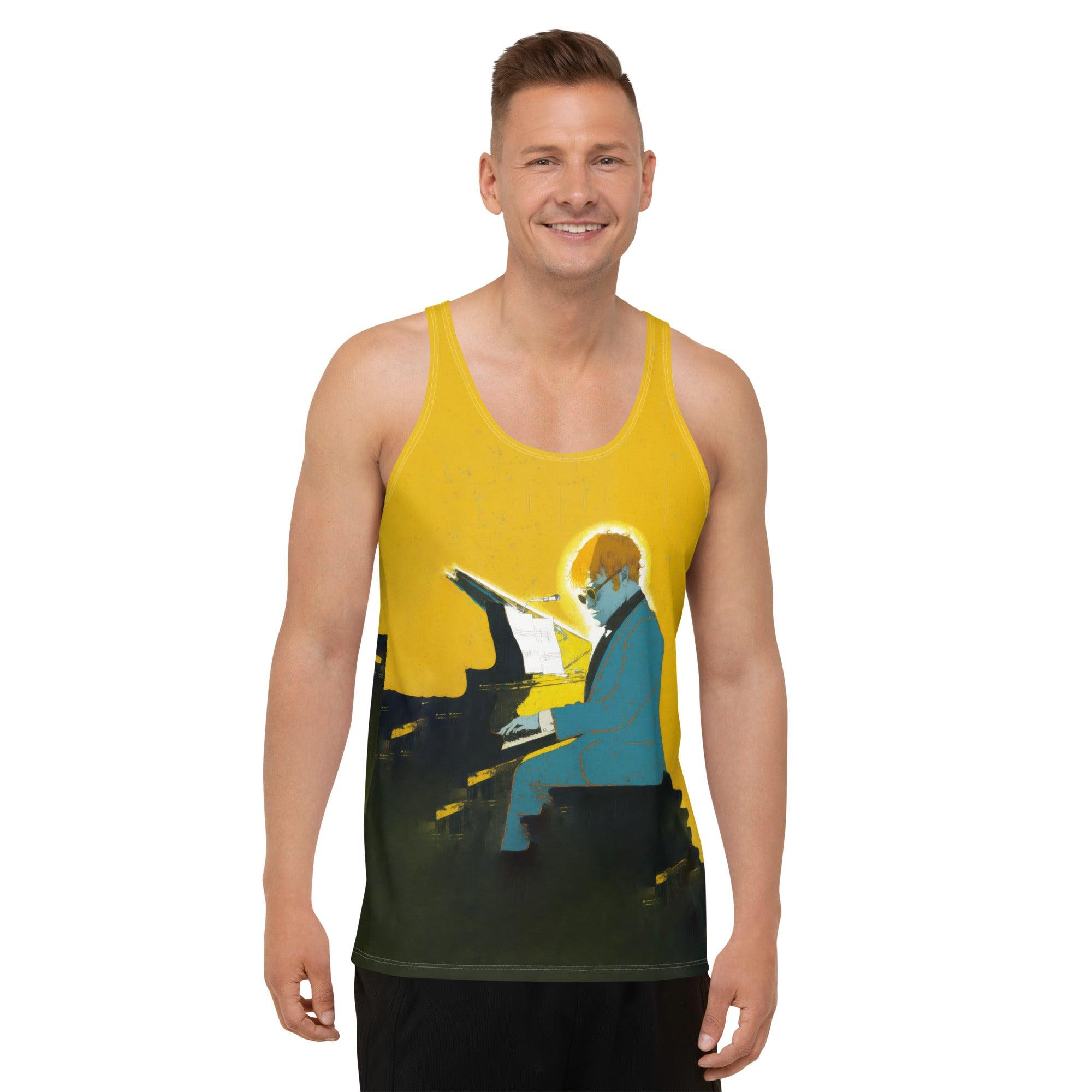 Vibrant SurArt 90 Men's Tank Top with striking art-inspired design for surf enthusiasts."