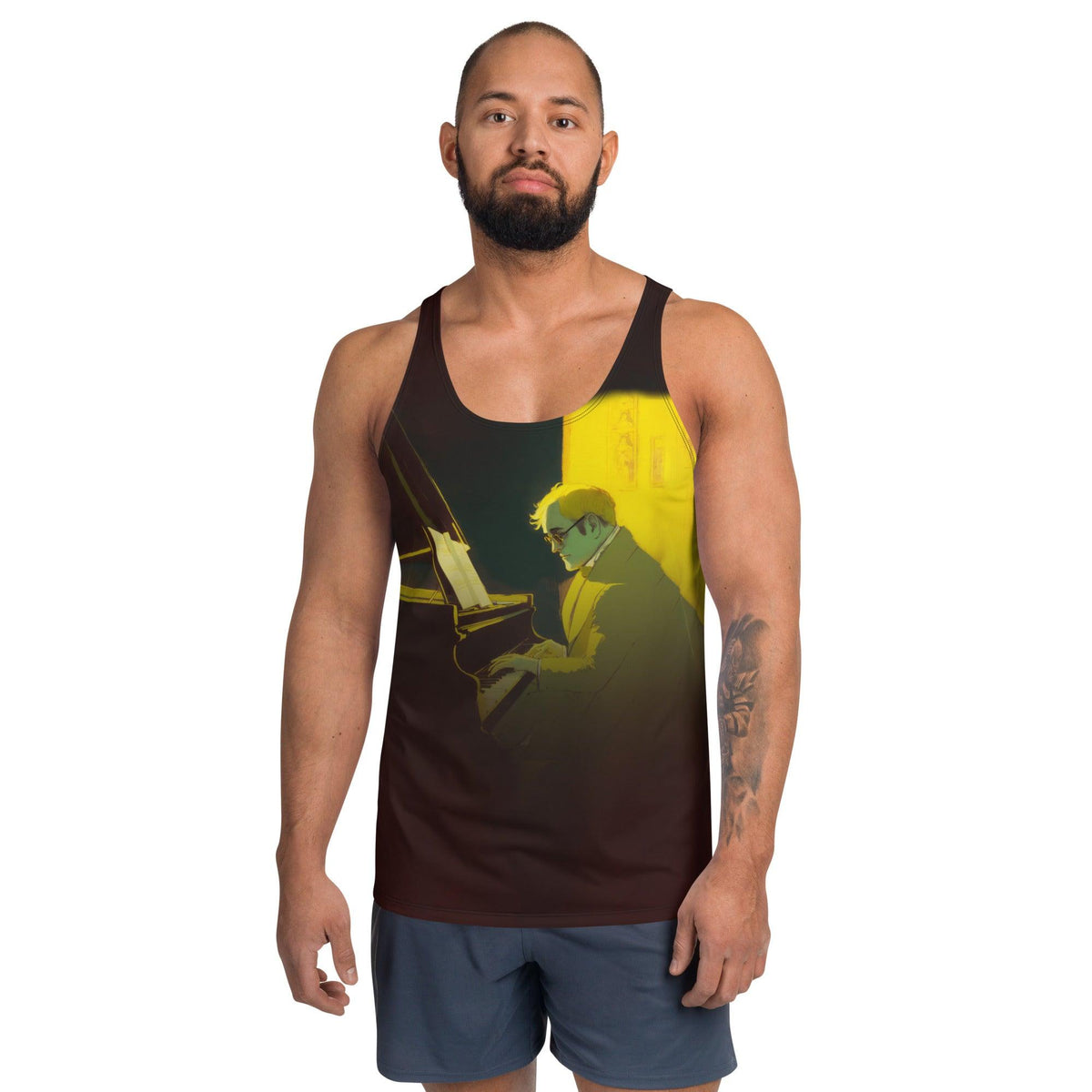 Eye-catching SurArt 91 Men's Tank Top with creative, surf-inspired artwork for a standout style.