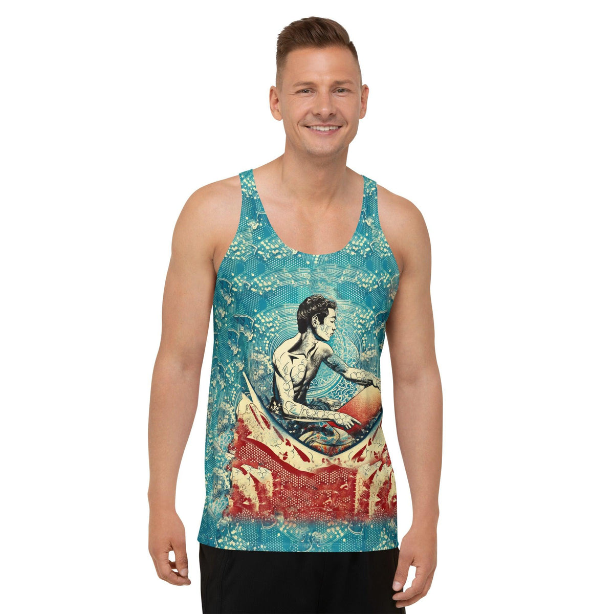 Elegant SurArt 1 37 Men's Tank Top showcasing exclusive surf-inspired artwork for a unique fashion statement.