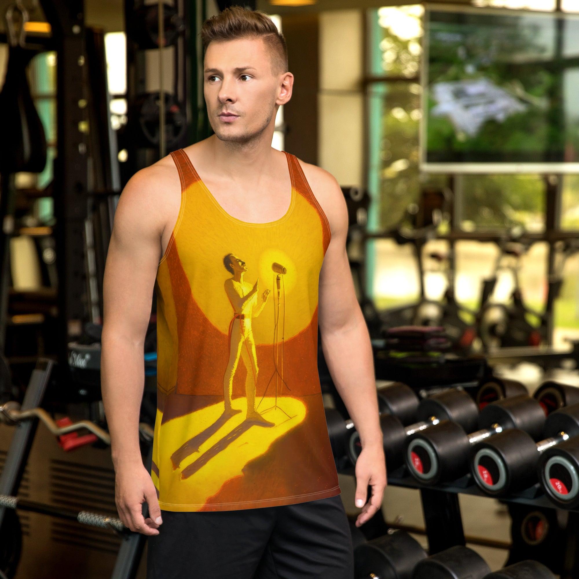 Striking SurArt 98 Men's Tank Top featuring dynamic surf art for a standout summer style.