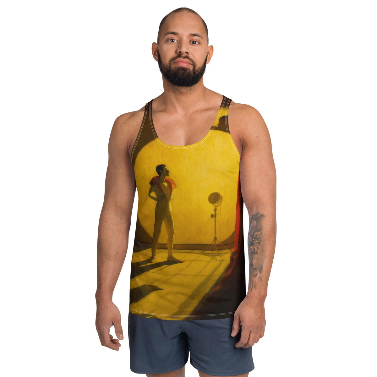 Eye-catching SurArt 99 Men's Tank Top with unique, wave-inspired artwork for surf enthusiasts.