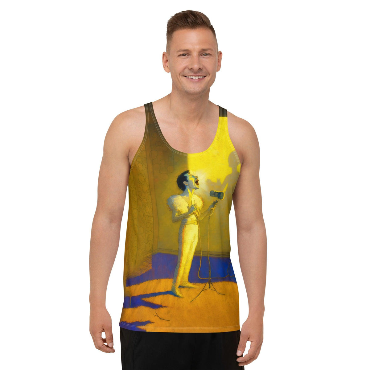 Revolutionary SurArt 101 Men's Tank Top with innovative surf art for a fresh look.