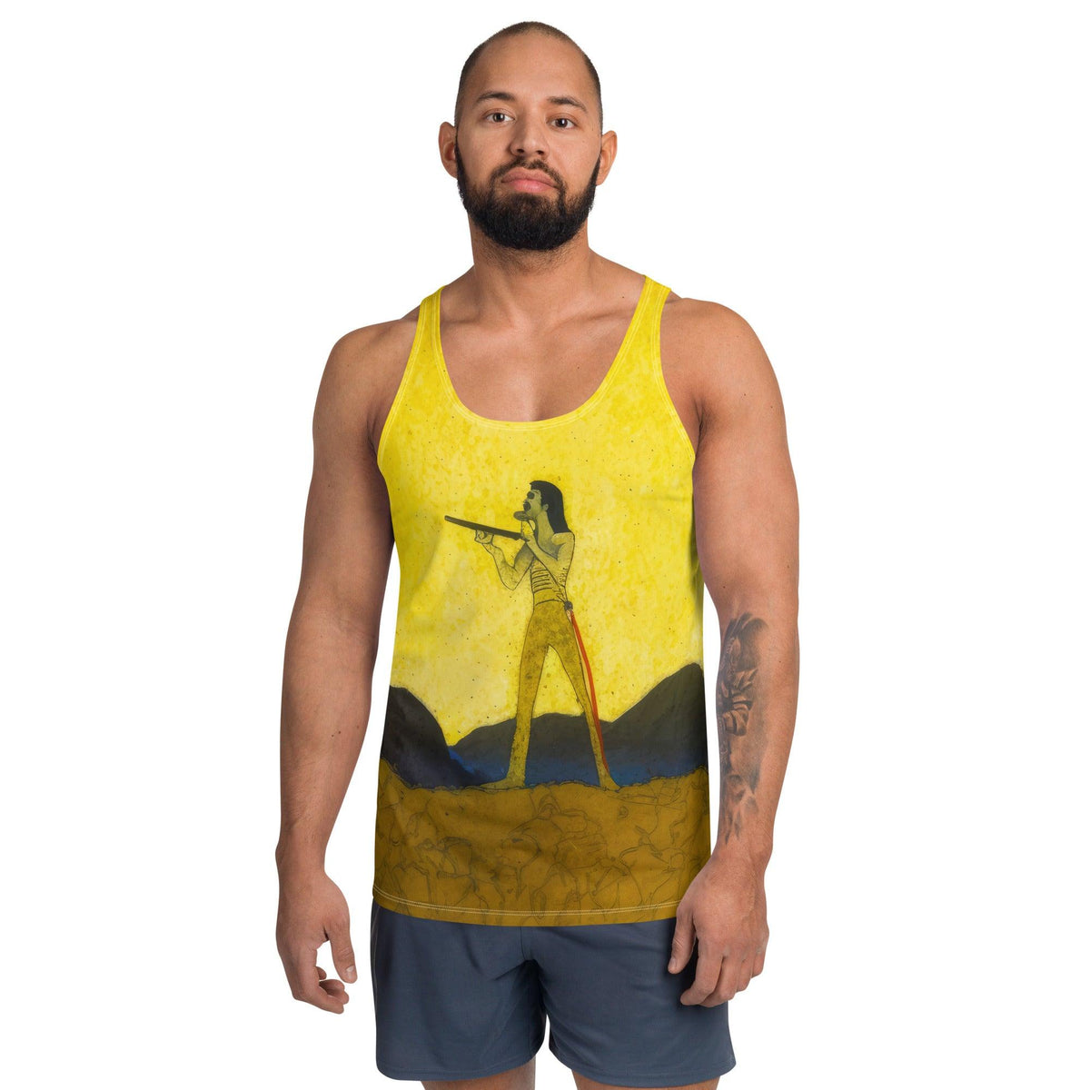 Innovative SurArt 105 Men's Tank Top featuring bold surf art for an unparalleled look.