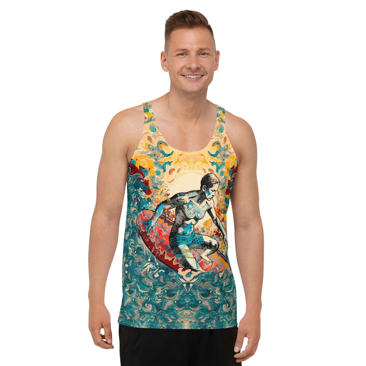 Men's Surfing Paradise All-Over Print Tank Top Embrace The Beach Vibes - Beyond T-shirts