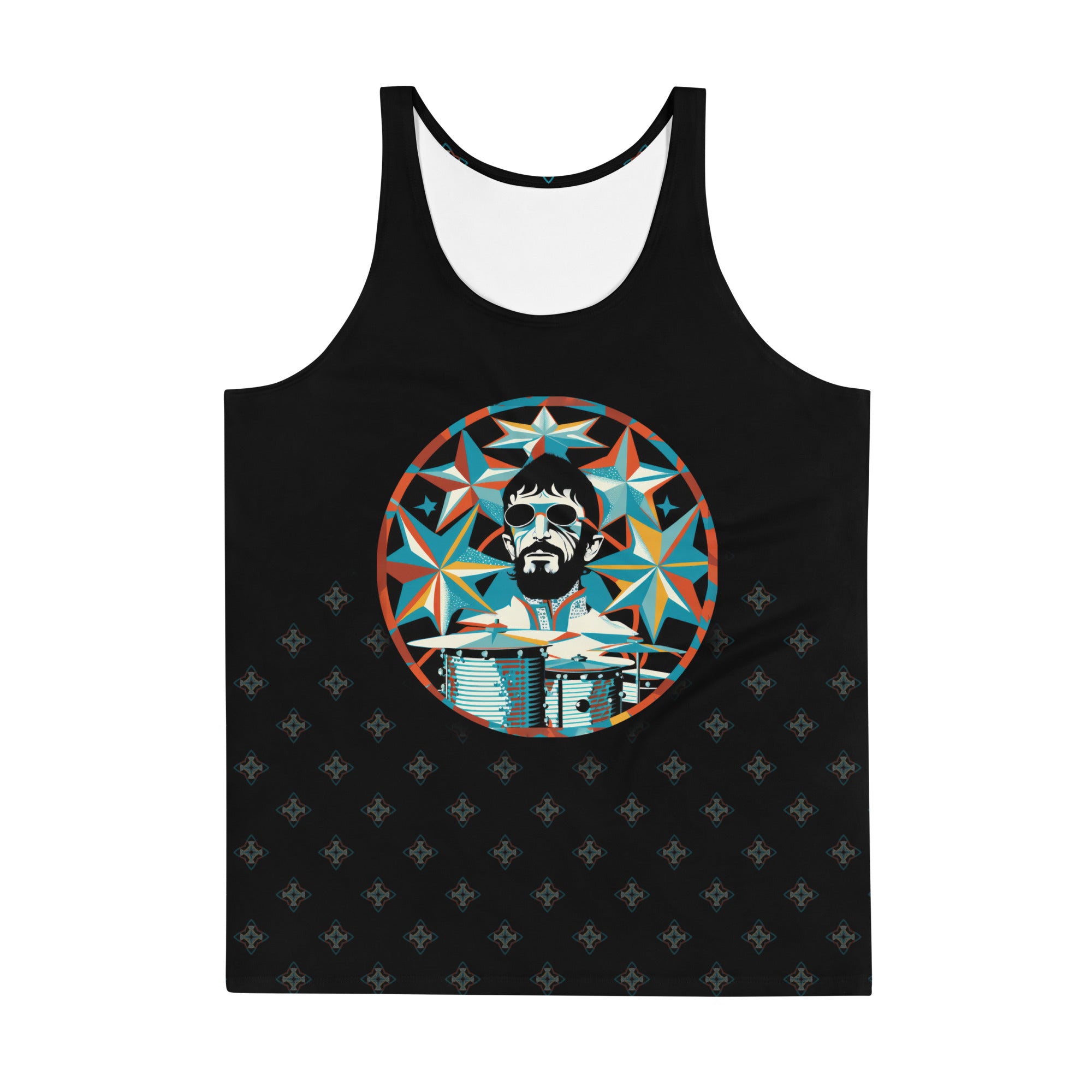 Man wearing Vibrant Vibes tank top at the beach