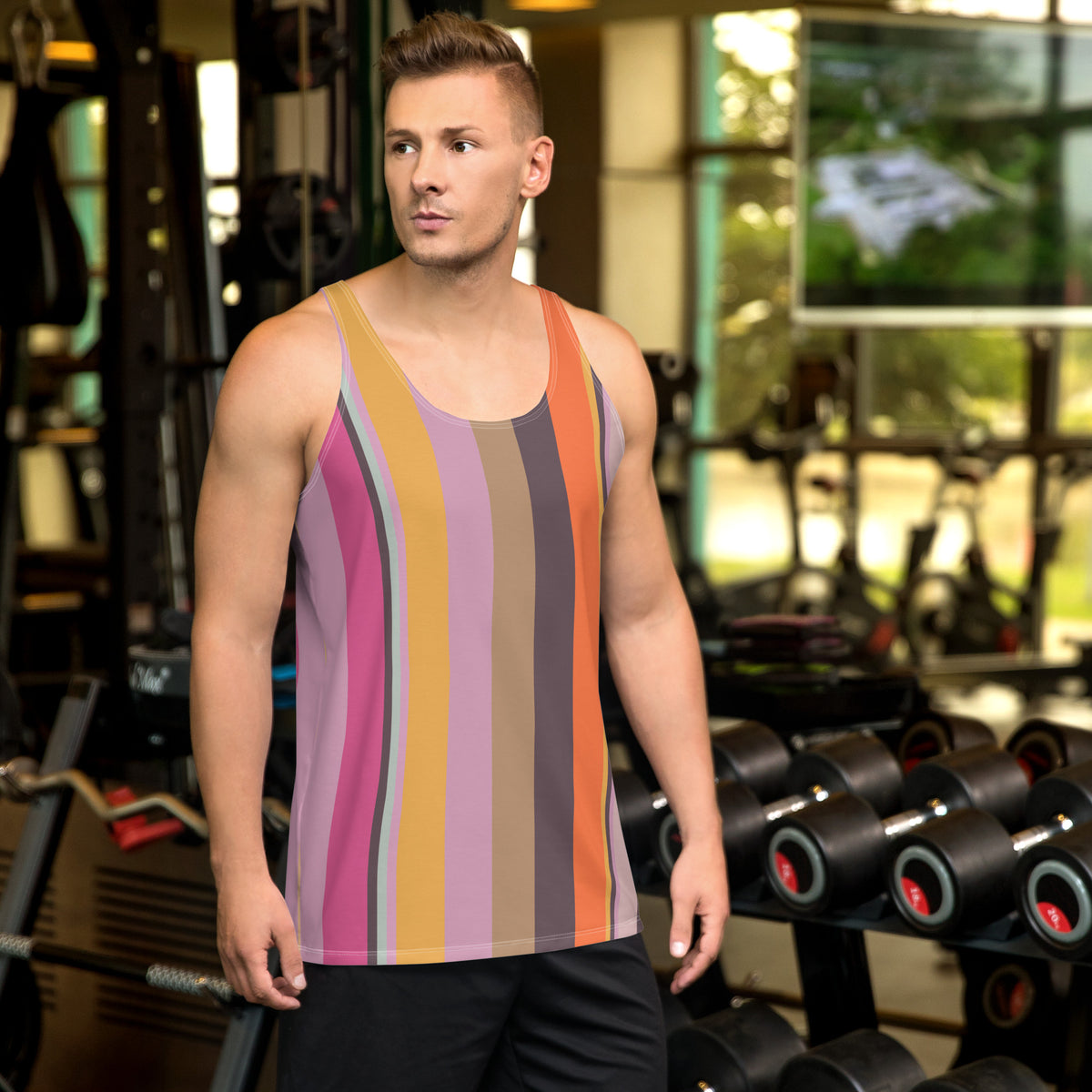Tropical Bliss Colorful Stripe All-Over Print Men's Tank Top