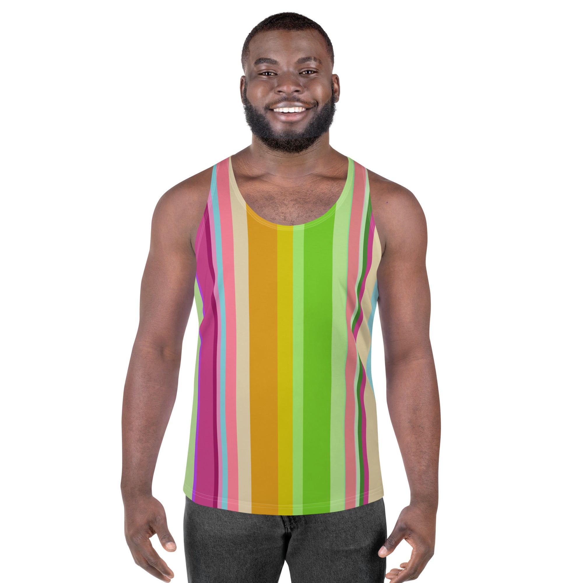 Sunset Mirage Men's Tank Top with vibrant color pattern.