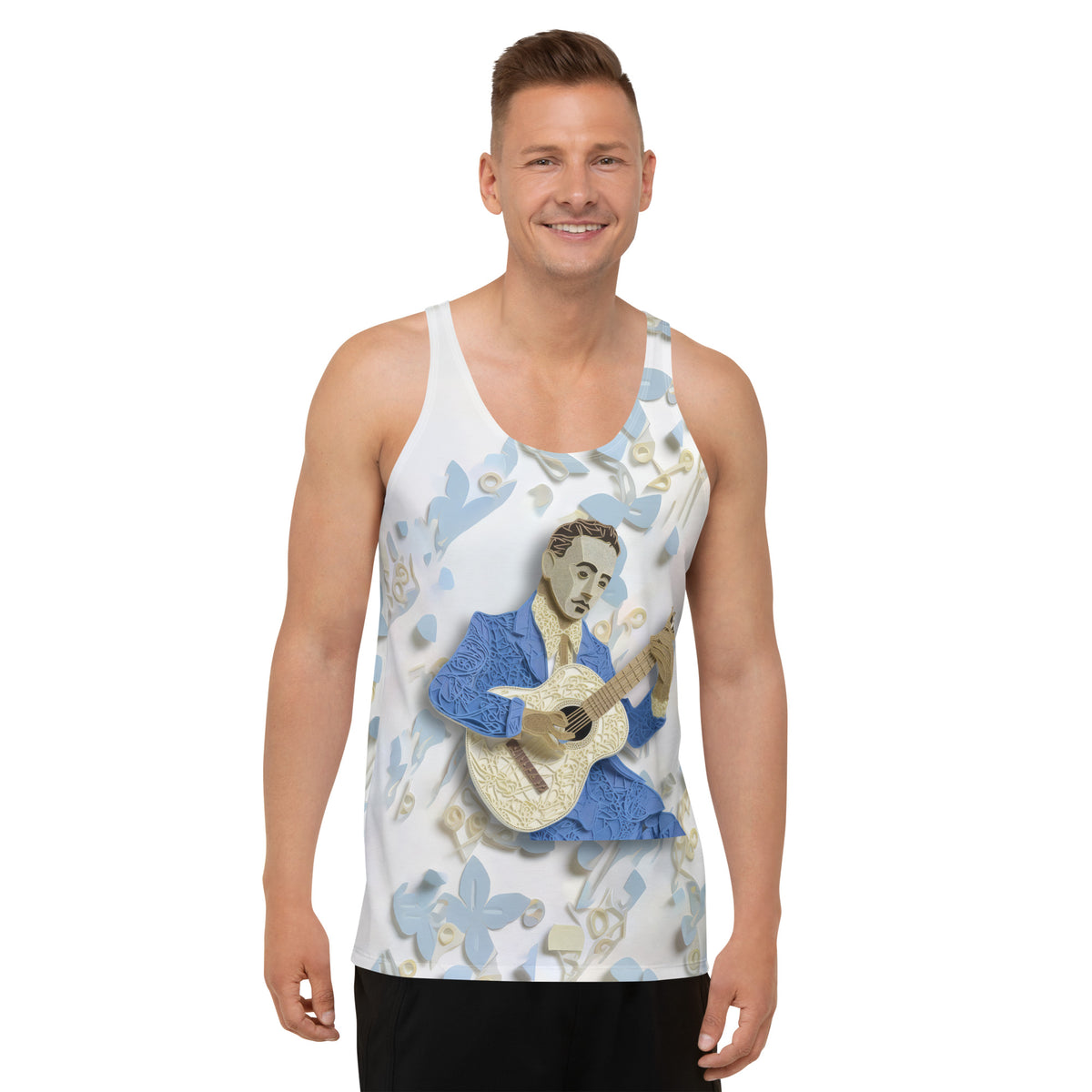 Electro Beat men's tank top lifestyle image, worn during a workout.