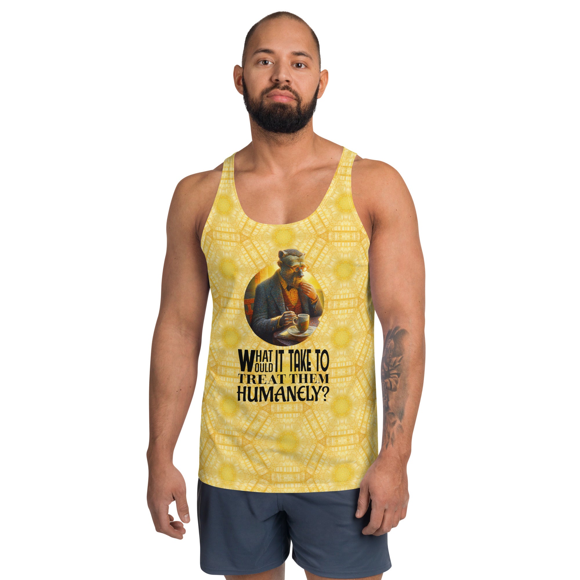 Men's tank top with tribal elephant design on the front