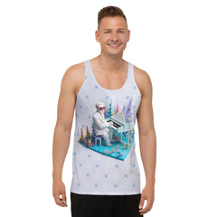 Galactic-themed men's tank top with cosmic paper design.