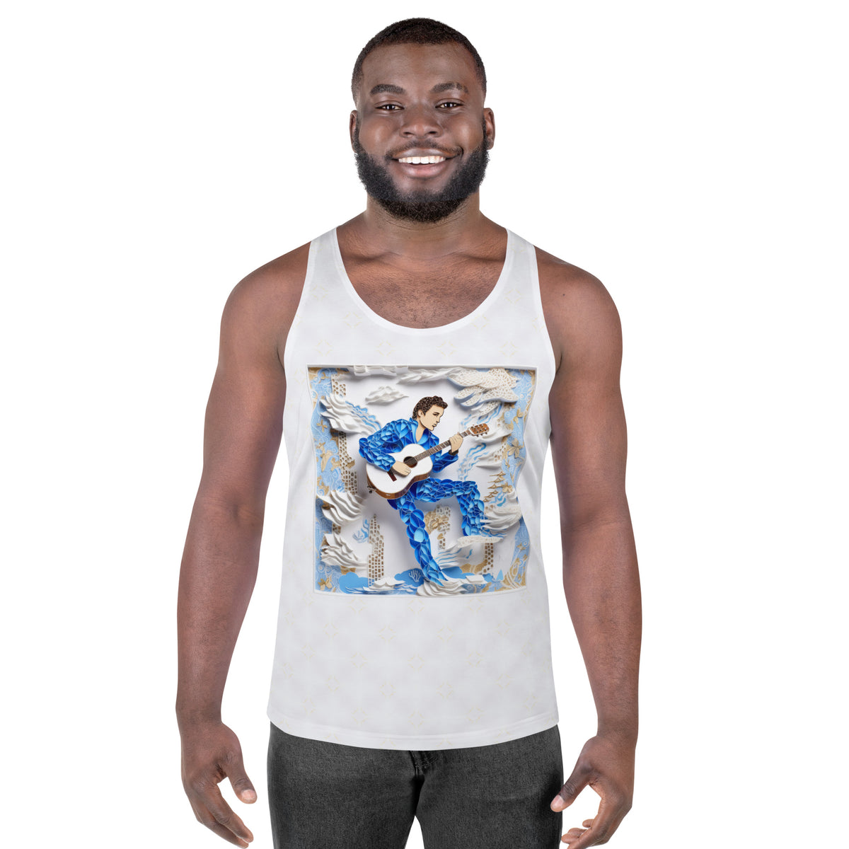 Mountain Peaks Men's Tank Top front view on model