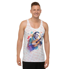 Symphony of Cranes design on Men's Tank Top in outdoor setting.