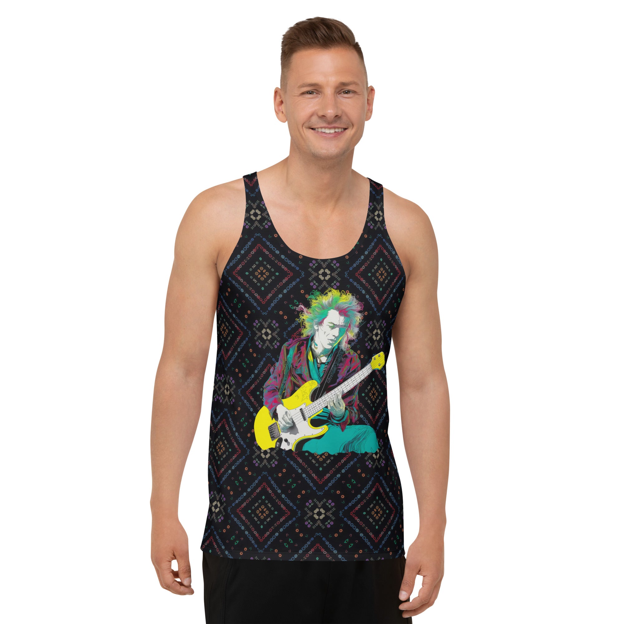 Pop Culture themed men's tank top in vibrant colors.