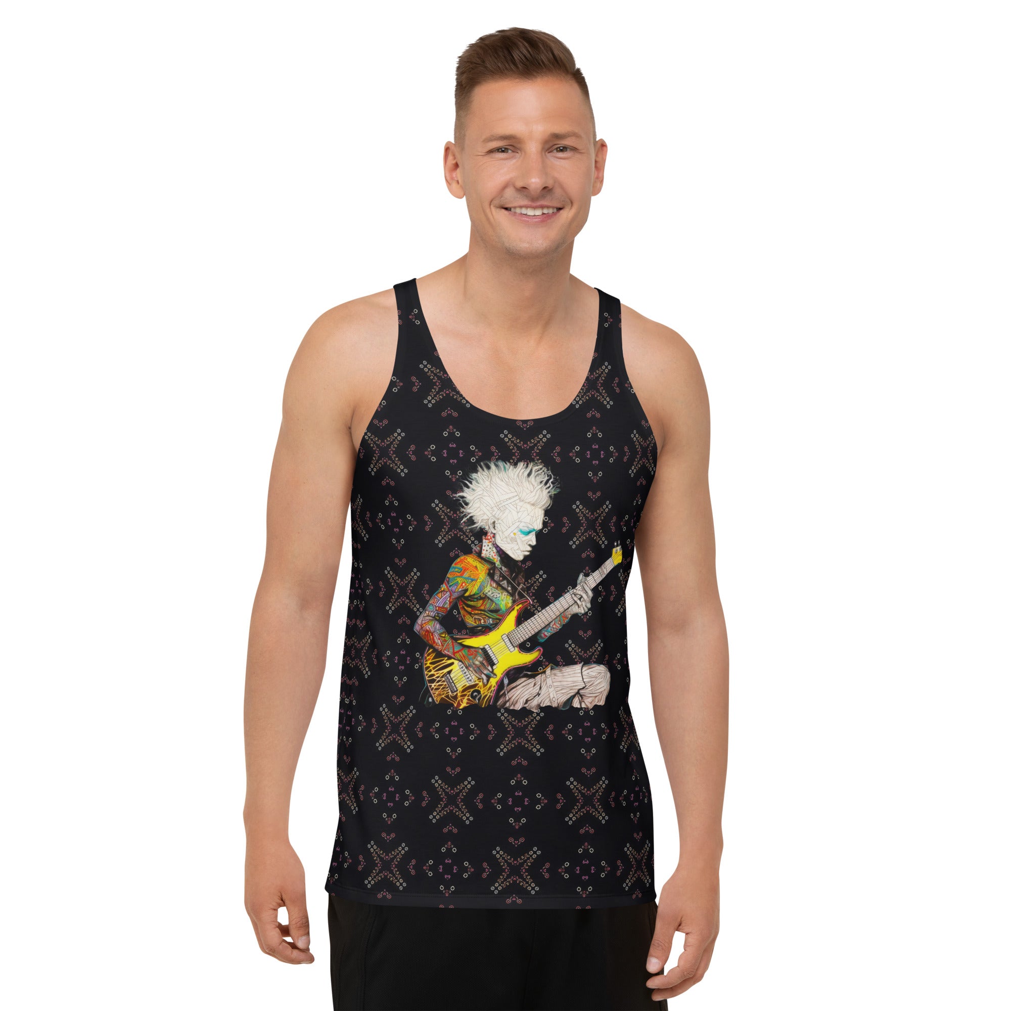 Pixel Pop Men's Tank Top in vibrant colors on white background.