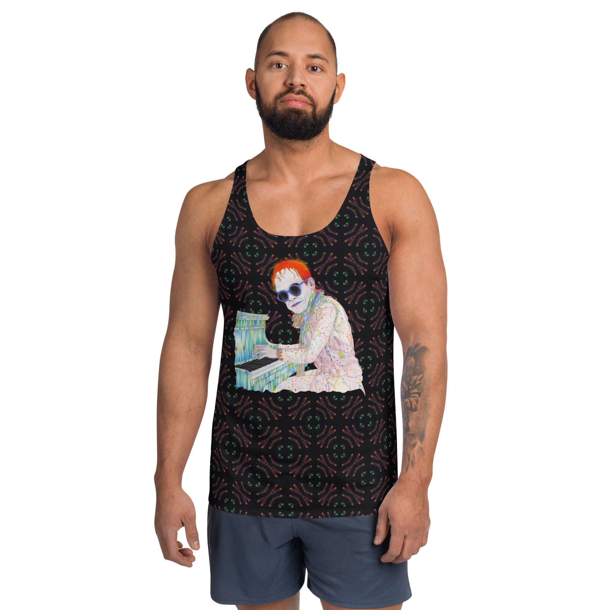 Warhol Visions men's tank top front view with pop art design.