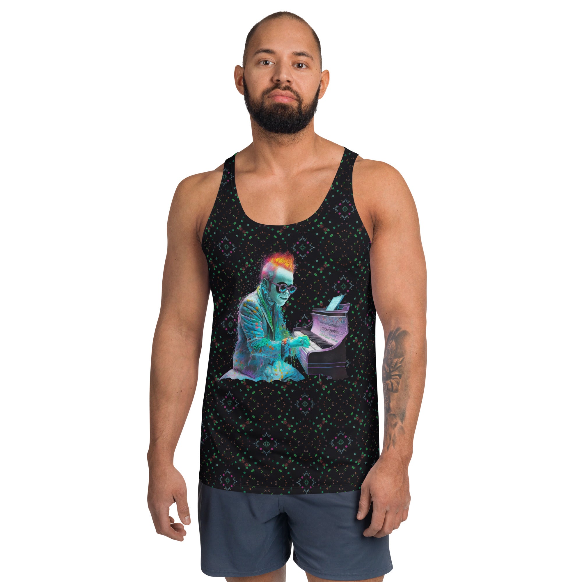 Psychedelic pop art design on men's tank top - colorful and vibrant