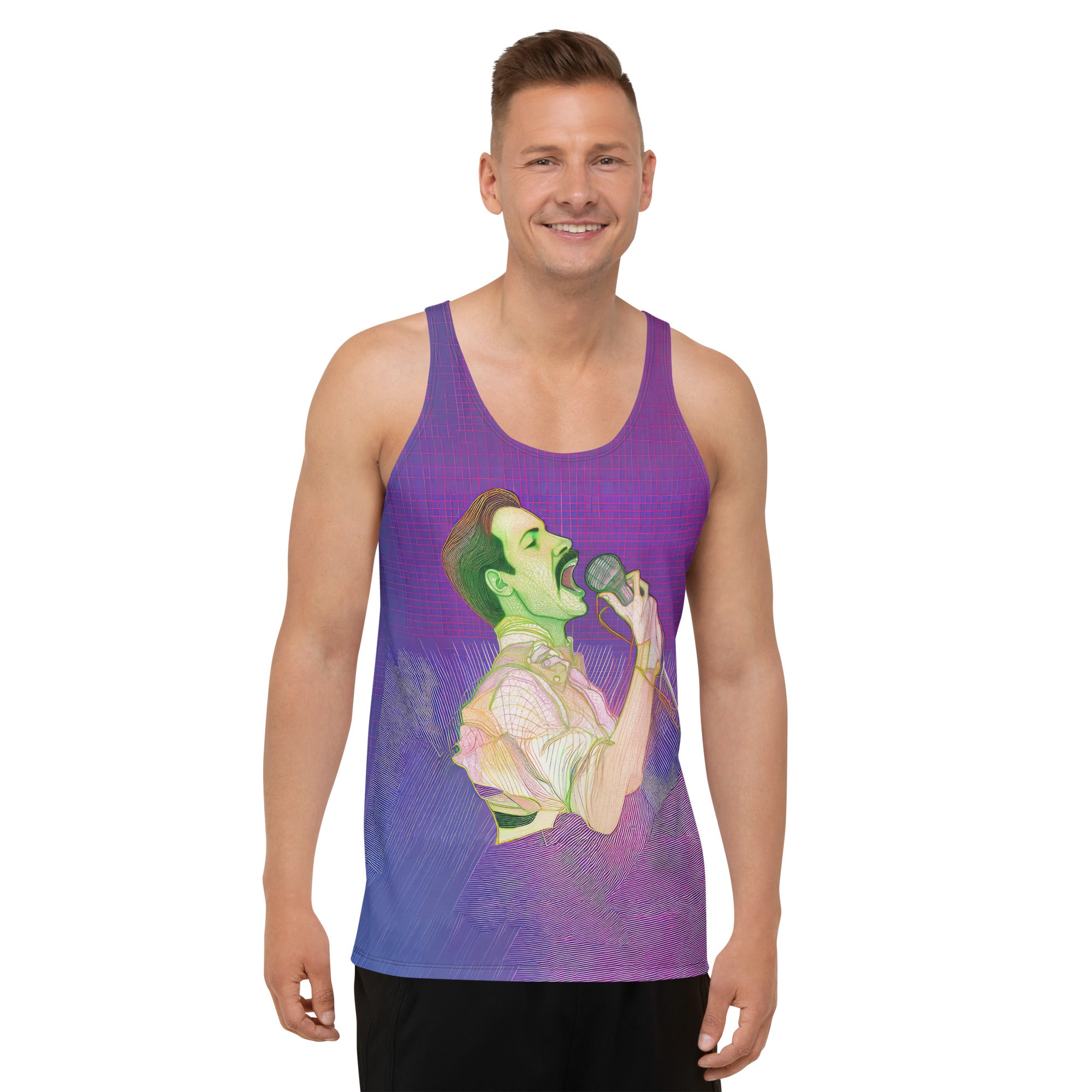 Front view of Harmony Blossom Men's Tank Top with floral design