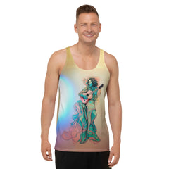 Whimsical Wildflowers Men's Tank Top on a clothing mannequin.