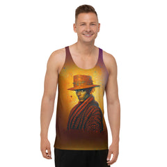 Front view of Enigmatic Essence Men's Tank Top in minimalist abstract design