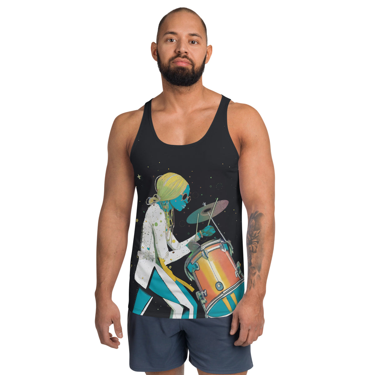 Front view of Melodic Beats Men's Tank Top displayed on a mannequin.