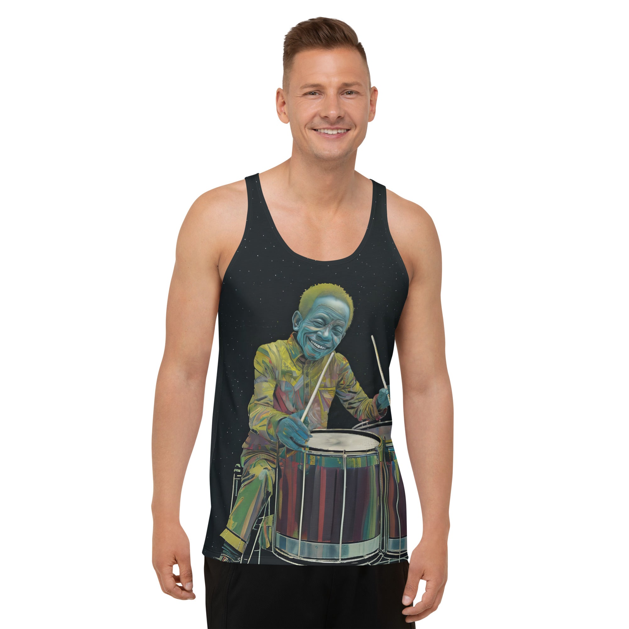 Front view of Sonic Flow Men's Tank Top on a mannequin.