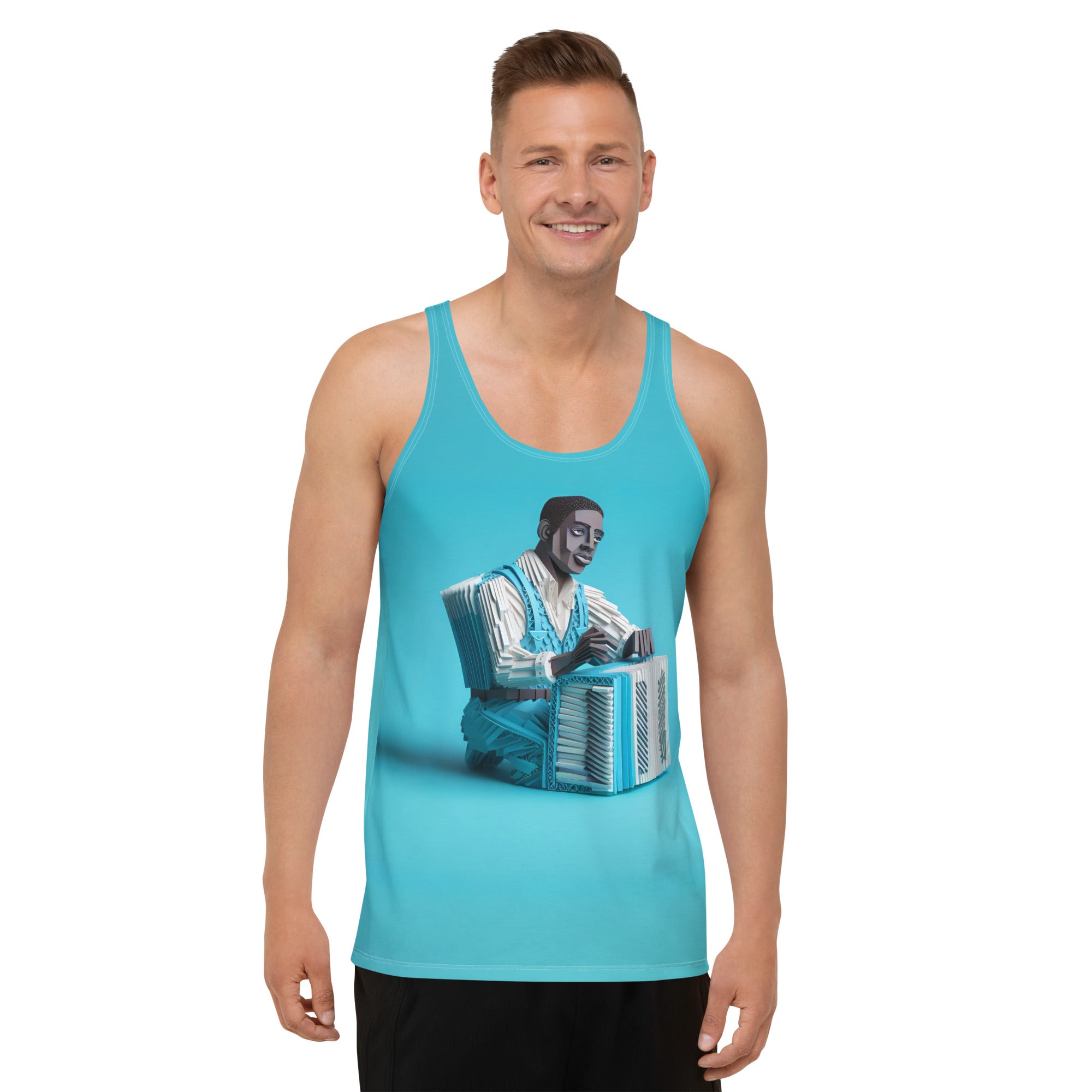 Fashionable Men's Tank Featuring Koi Pond Art.