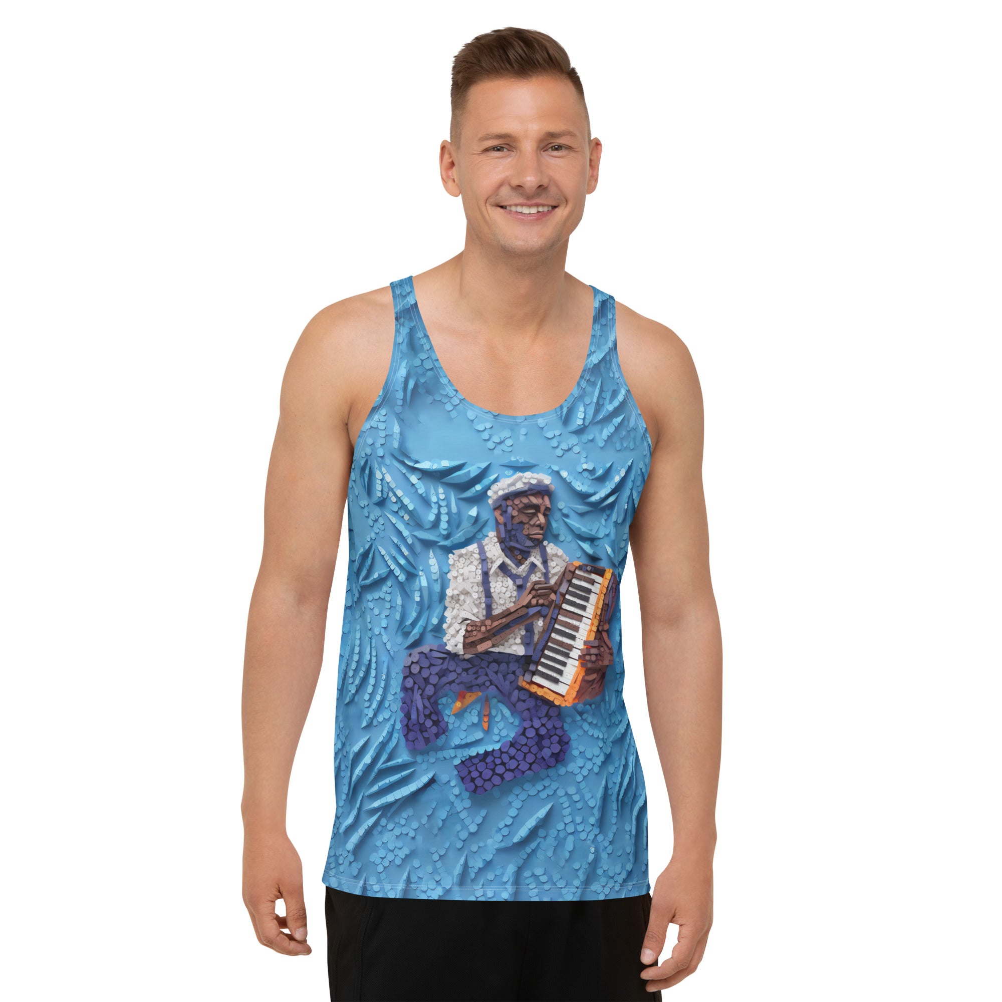 Men's Tank Top with Tiger Stripe Papercut Design.