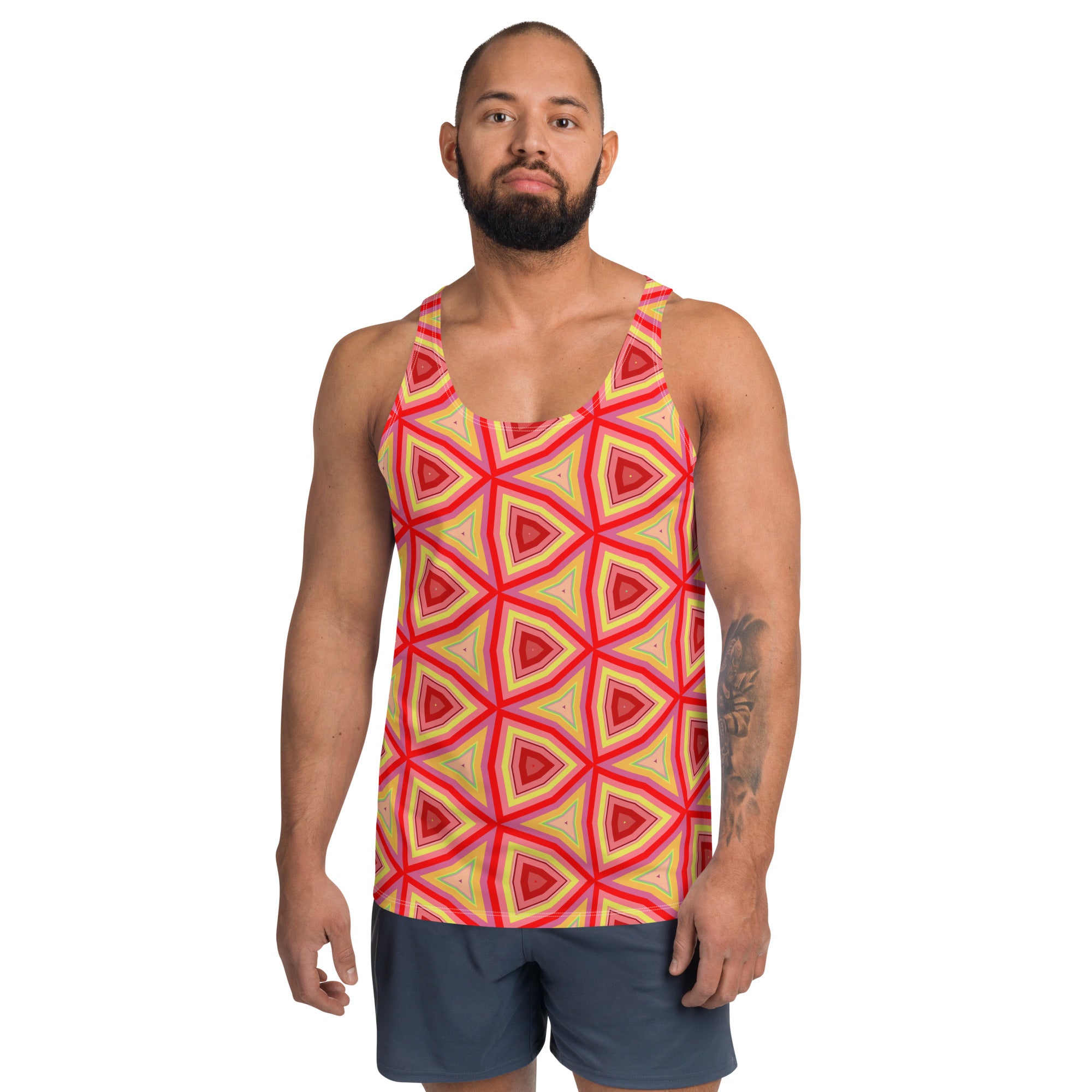 Modern plaid pattern on men's tank top