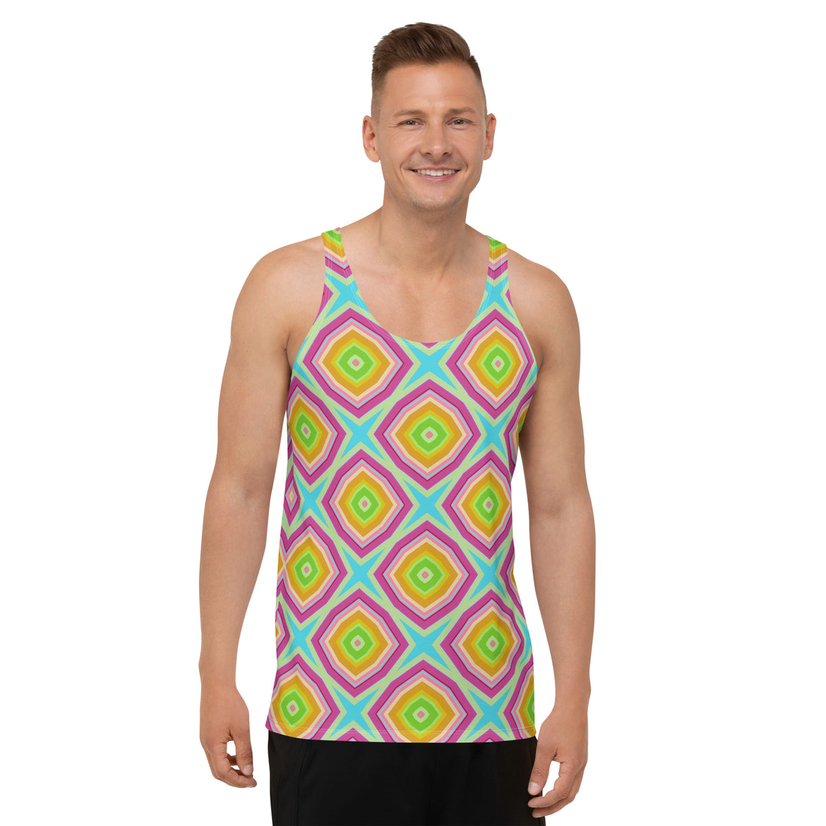 Men's optical illusion 3D tank top in black and white