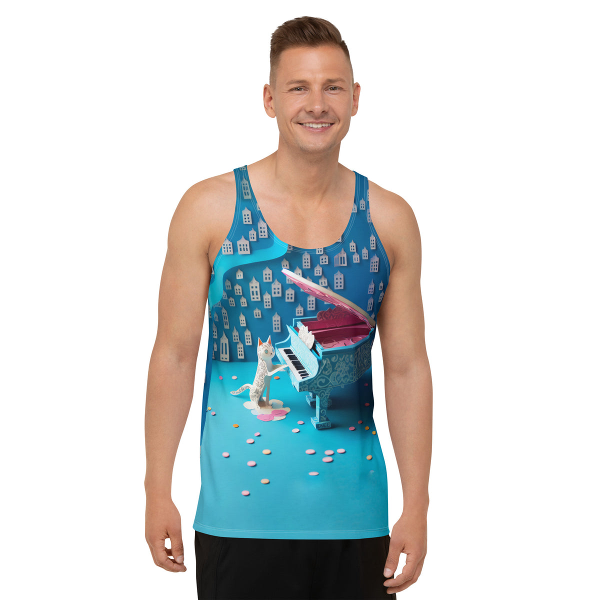 Paper Cherry Blossom Zen Men's Tank Top with cherry blossom design.