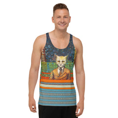 Cat's Meow printed tank top for men.