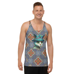 Cat print men's tank top in casual style.