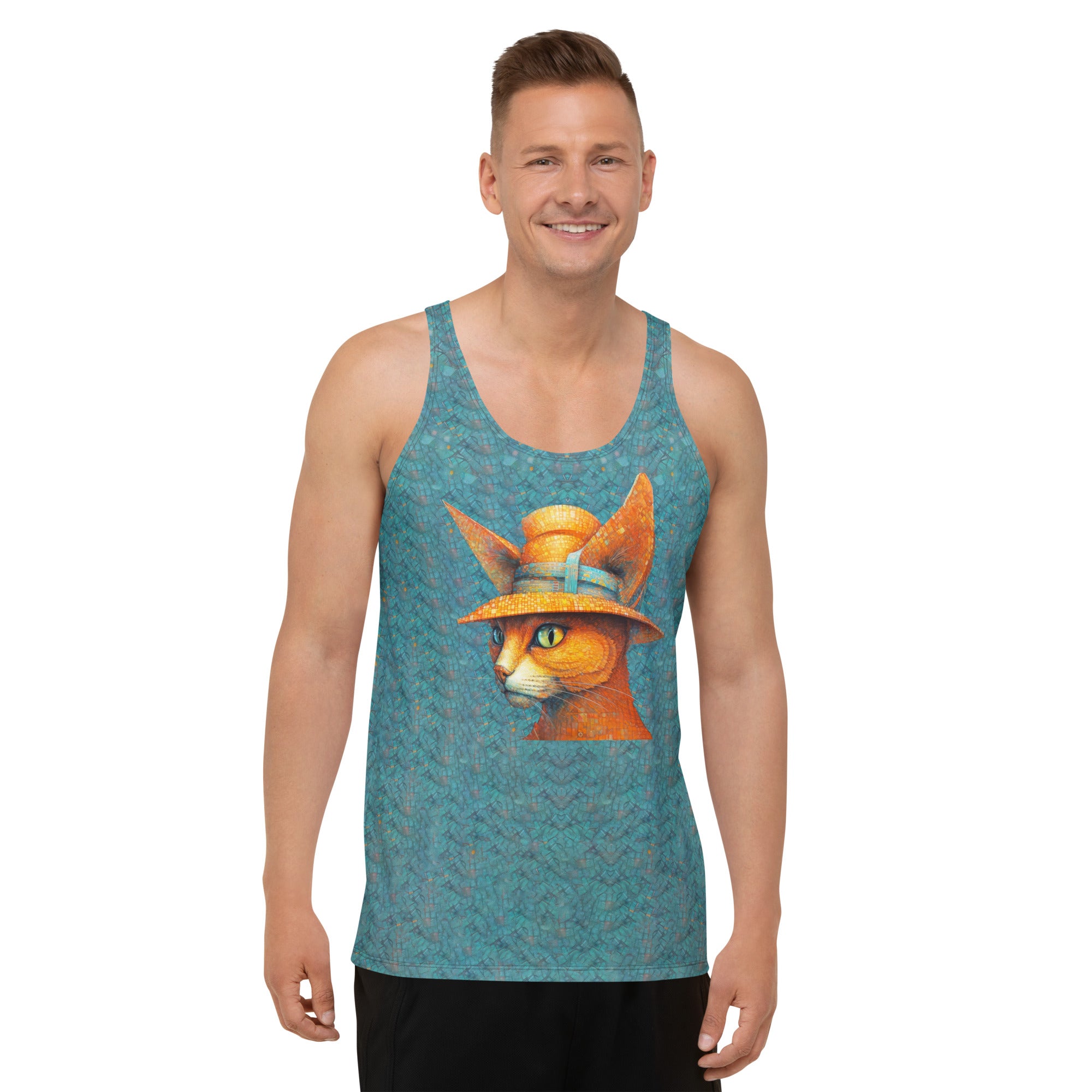 Man wearing Tail Wagging Fun tank top outdoors