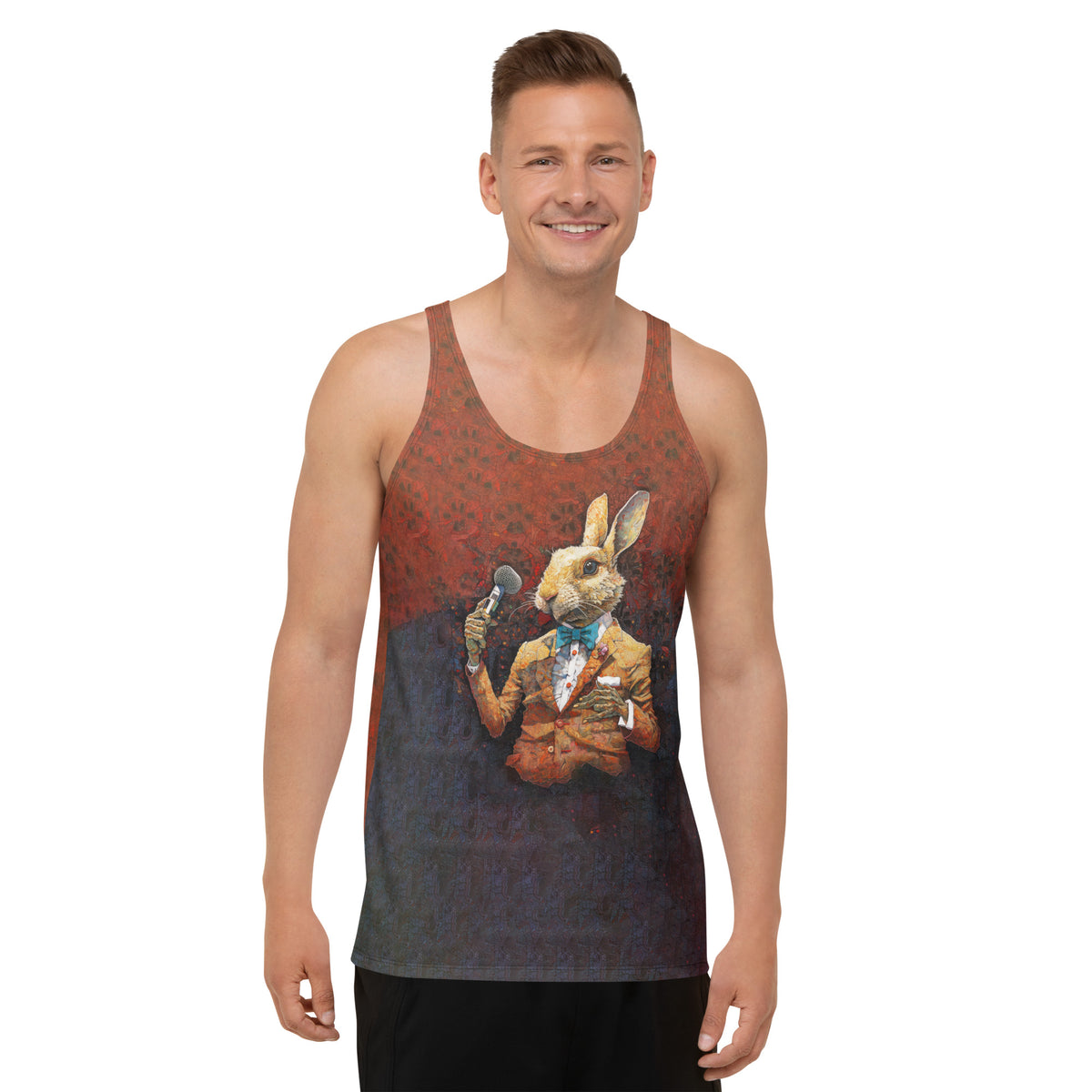 Playful Rabbit design on men's tank top